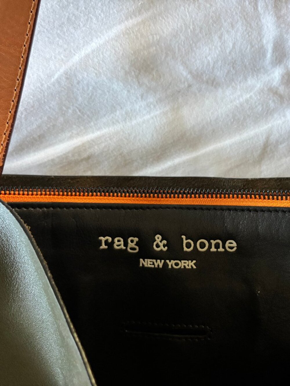 Rag & Bone Olive Green Leather Tote Bag with Tan Straps